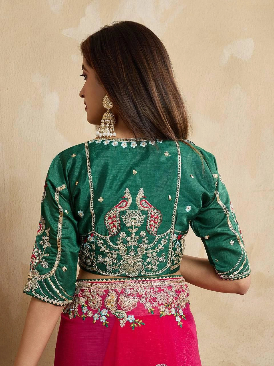Party wear saree with embroidery and piping border