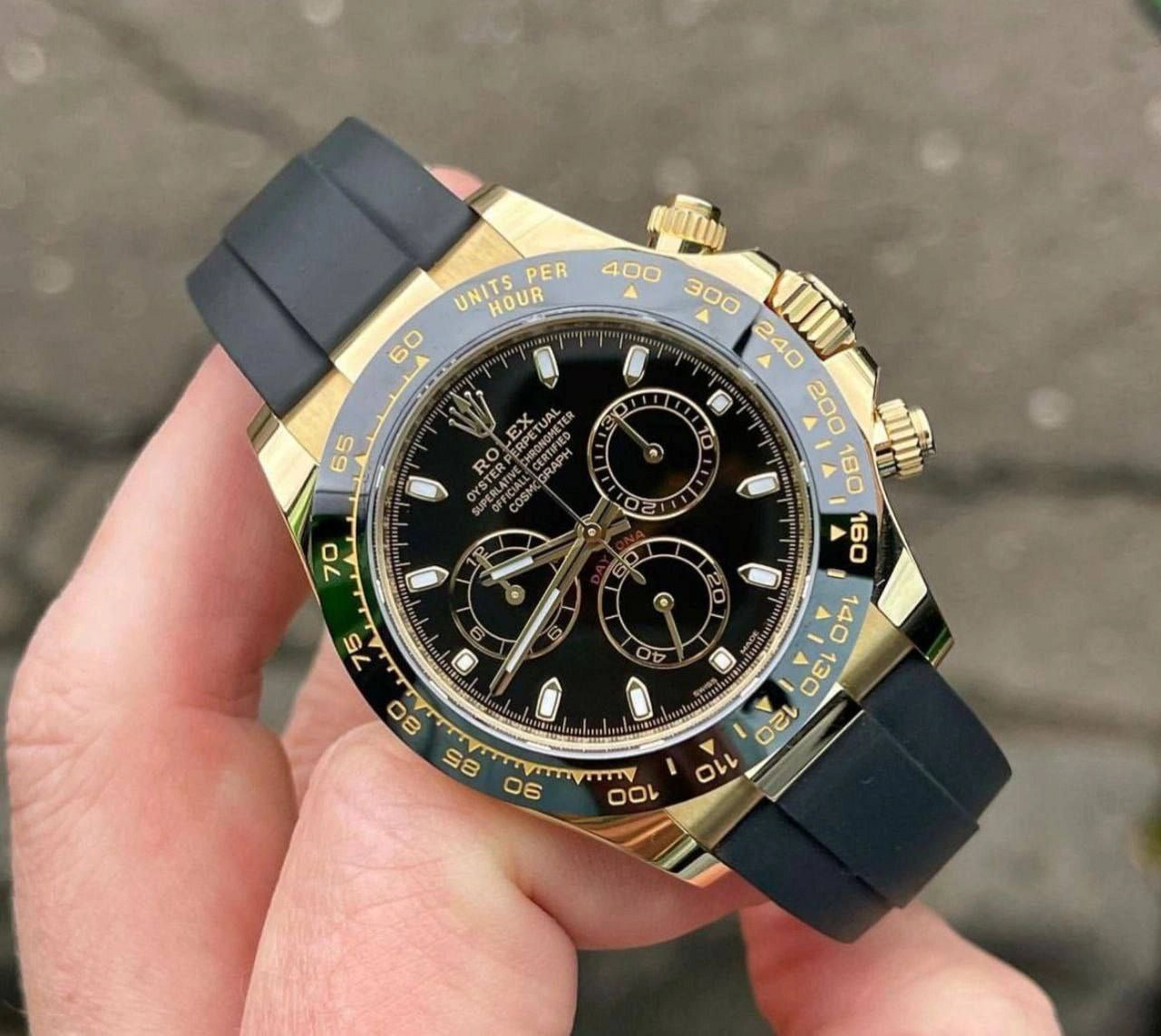 Men’s wrist watch with flexible strap close-up shot