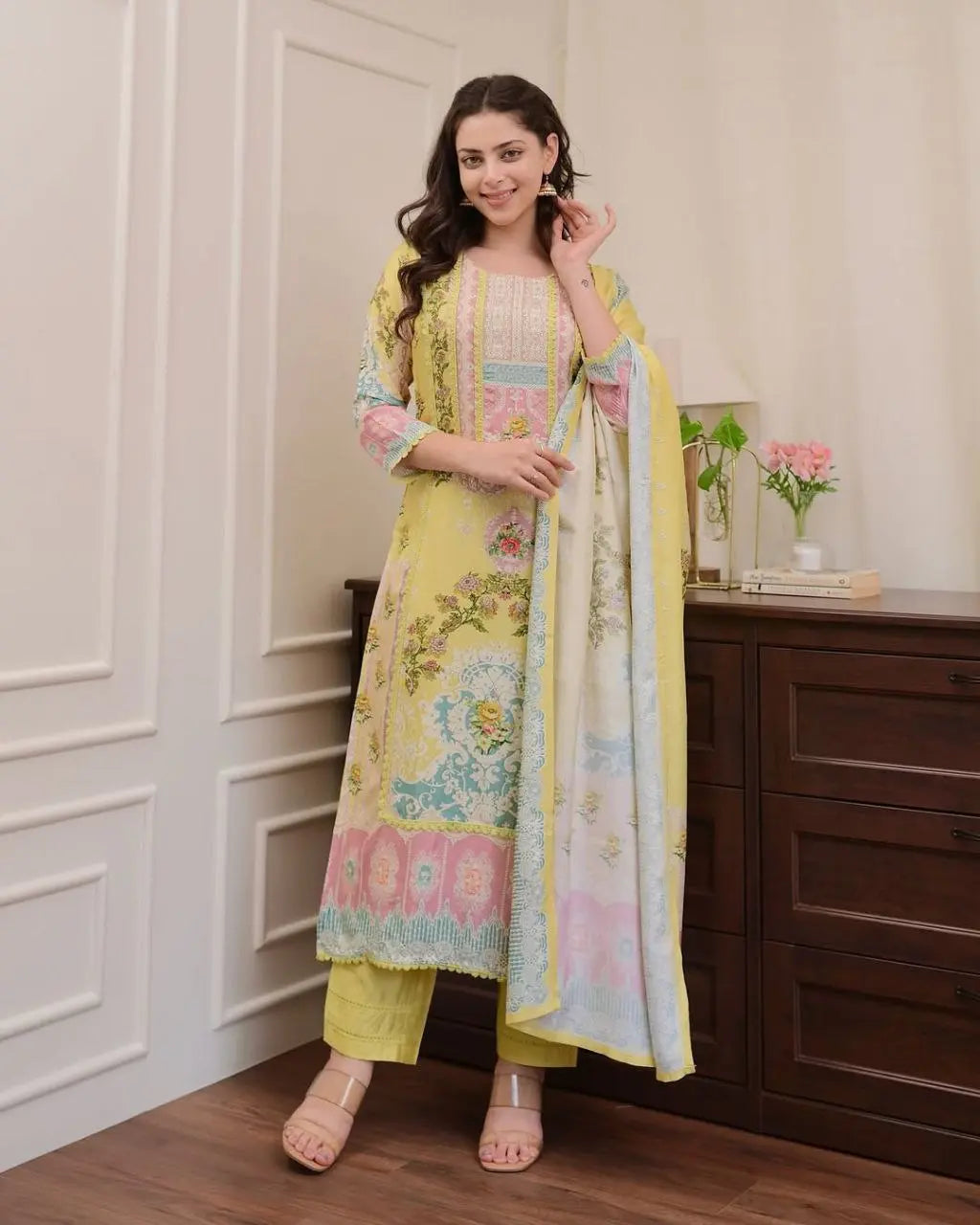 Pakistani Mehndi Suit with Dupatta