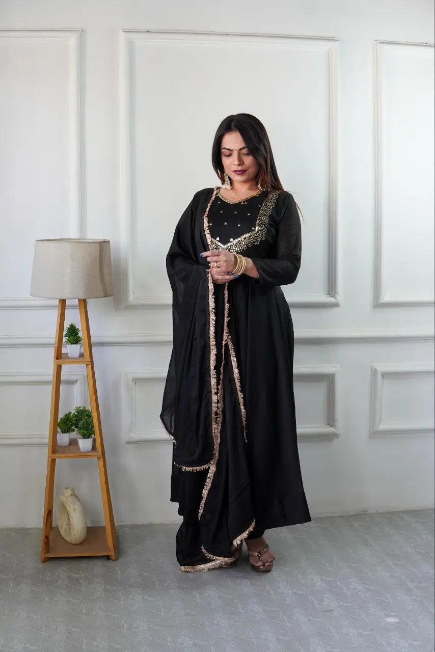 Side view of party gown outfit