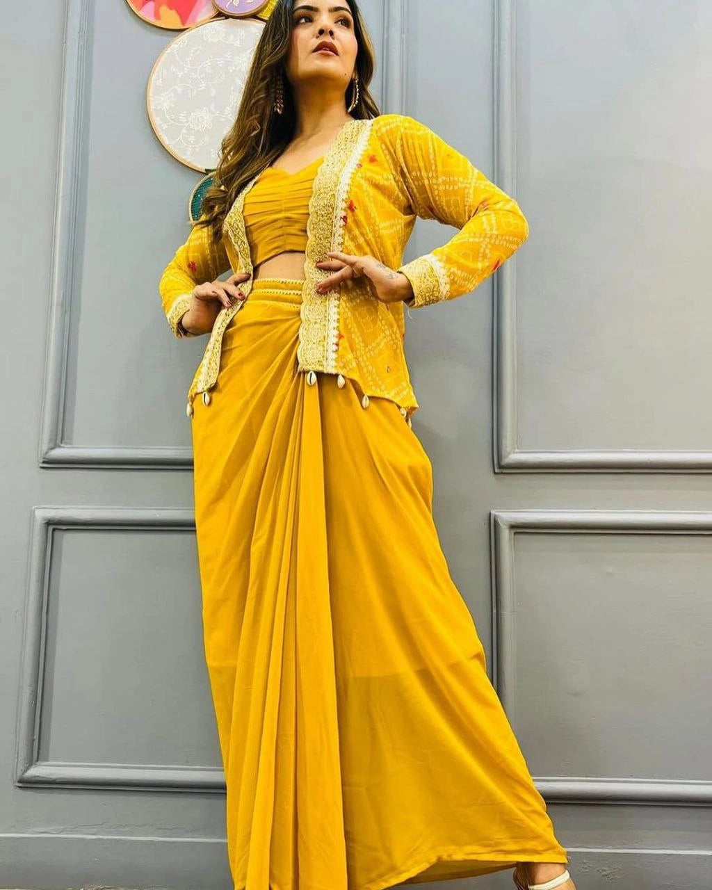 Digital Print Embroidered Koti for Every Ocation