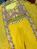 Wedding haldi outfit with blouse and shrug