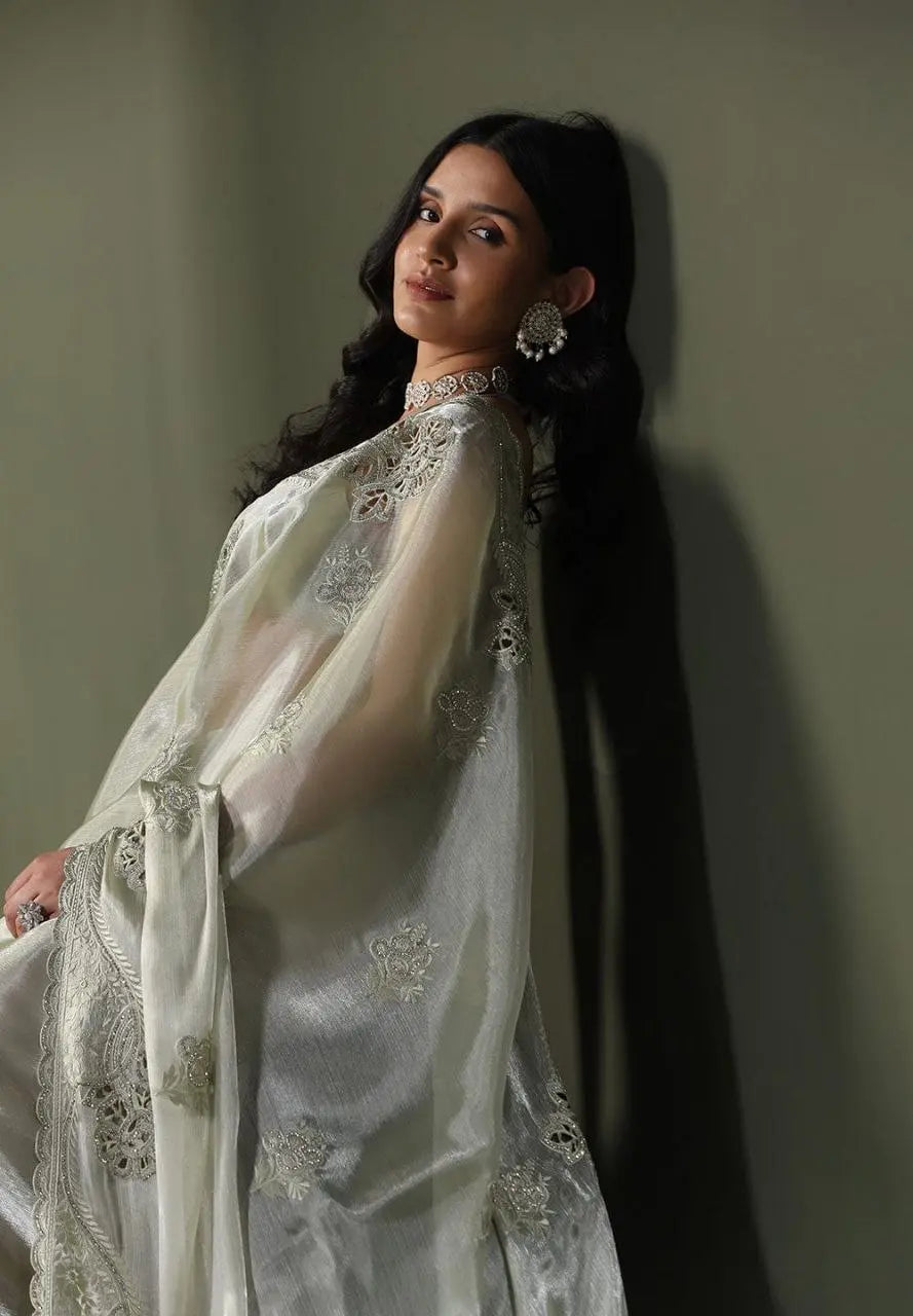 Burberry Silk Saree With Embroidery Cutwork and Stone Work Indian Party Saree NextBuy