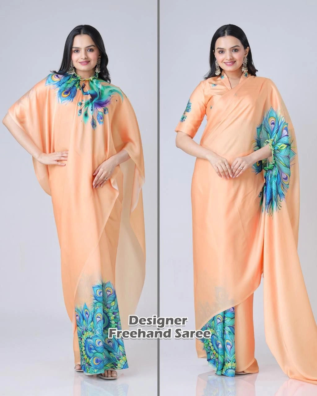 Heavy Dull Moss Digital Printed Saree with Running Blouse – Free Hand Print NextBuy