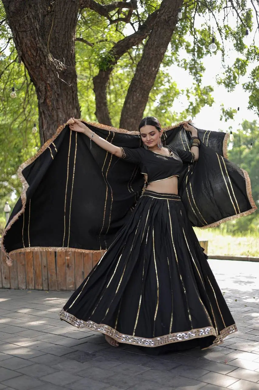 Adorable Black Rayon Lehenga- Choli & Dupatta Set - NextBuy