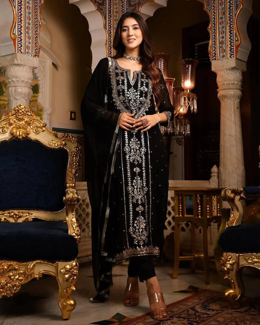 BEUTIQUE WEAR TRENDING FAUX GEORGETTE  EMBROIDERED WITH REAL FOIL WORK TOP, PANT AND DUPATTA - NextBuy