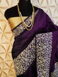 Anglori Handloom Raw Silk Saree with Kalamkari Weaving Border and Rich Pallu with Tradional Tassels at Pallu and Contrast Blouse Piece - NextBuy