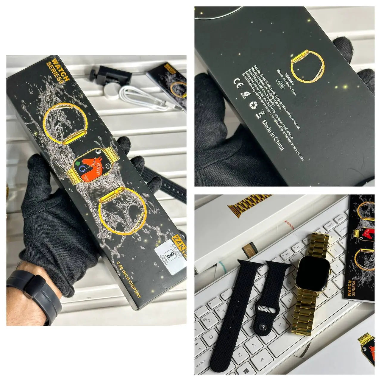 Best Quality Series 9 Golden Smartwatch – A top-tier smartwatch with a Full HD Retina display, Bluetooth calling, and two included straps for convenience and style.