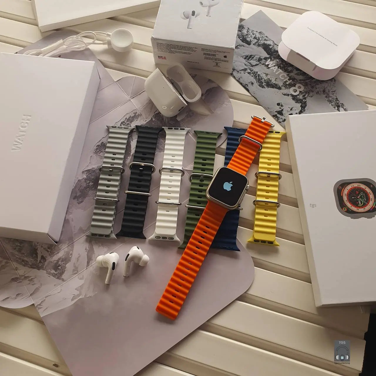 Watch Ultra 45mm with AirPods Pro2 Bundle – A complete tech package, including the 45mm Watch Ultra for smart tracking and the AirPods Pro2 for an immersive audio experience.