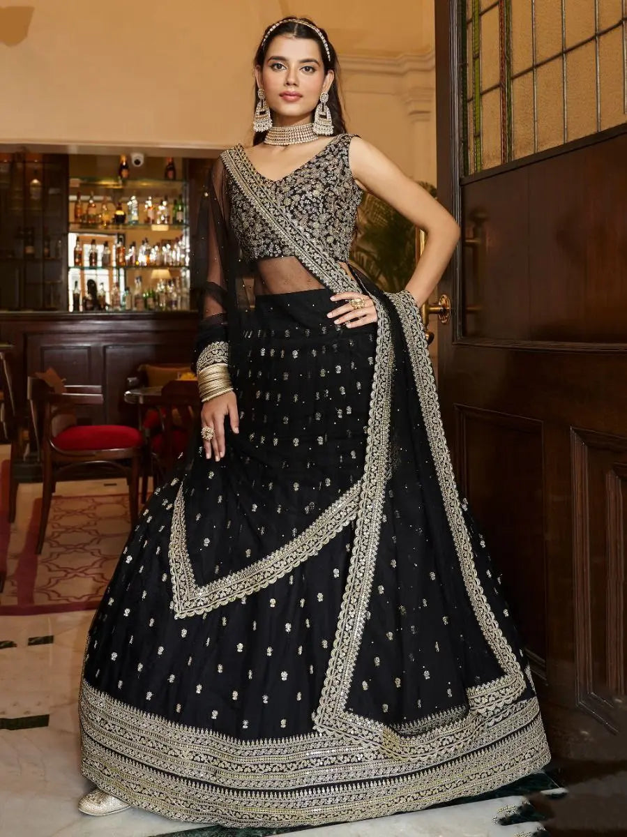 Black Net Sequins Designer Lehenga Choli NextBuy