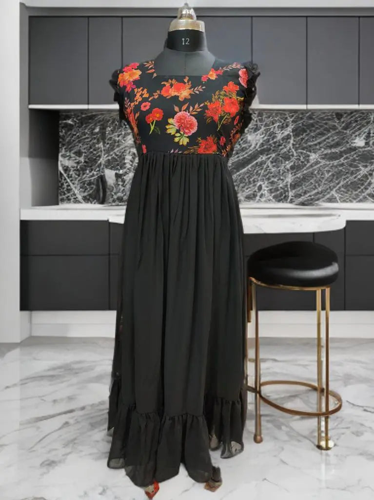 New Launching Designer Printed Black Long Gown NextBuy