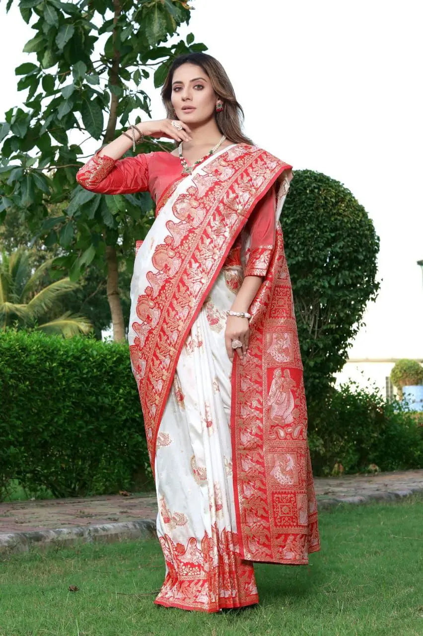 Banarasi Style Pure Kanjivaram Silk Jacquard Kanchipuram Pattu Saree With Un-Stiched Blouse NextBuy