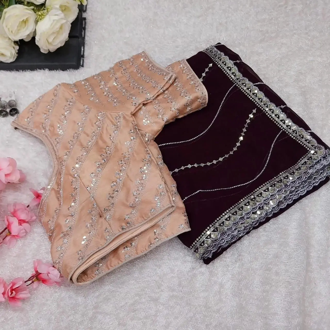 Pure Blooming Silk Georgette Saree With Sequence Design NextBuy