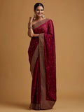 Wine Zariwork Semi Crepe Designer Saree NextBuy