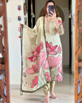 Women Floral Straight Mirror Worked Kurta Pants Set with Dupatta NextBuy