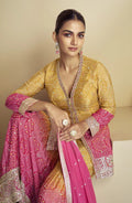 Haldi Wear Shaded Silk Bandhej Indian Fashion Stitched Gharara Suit NextBuy