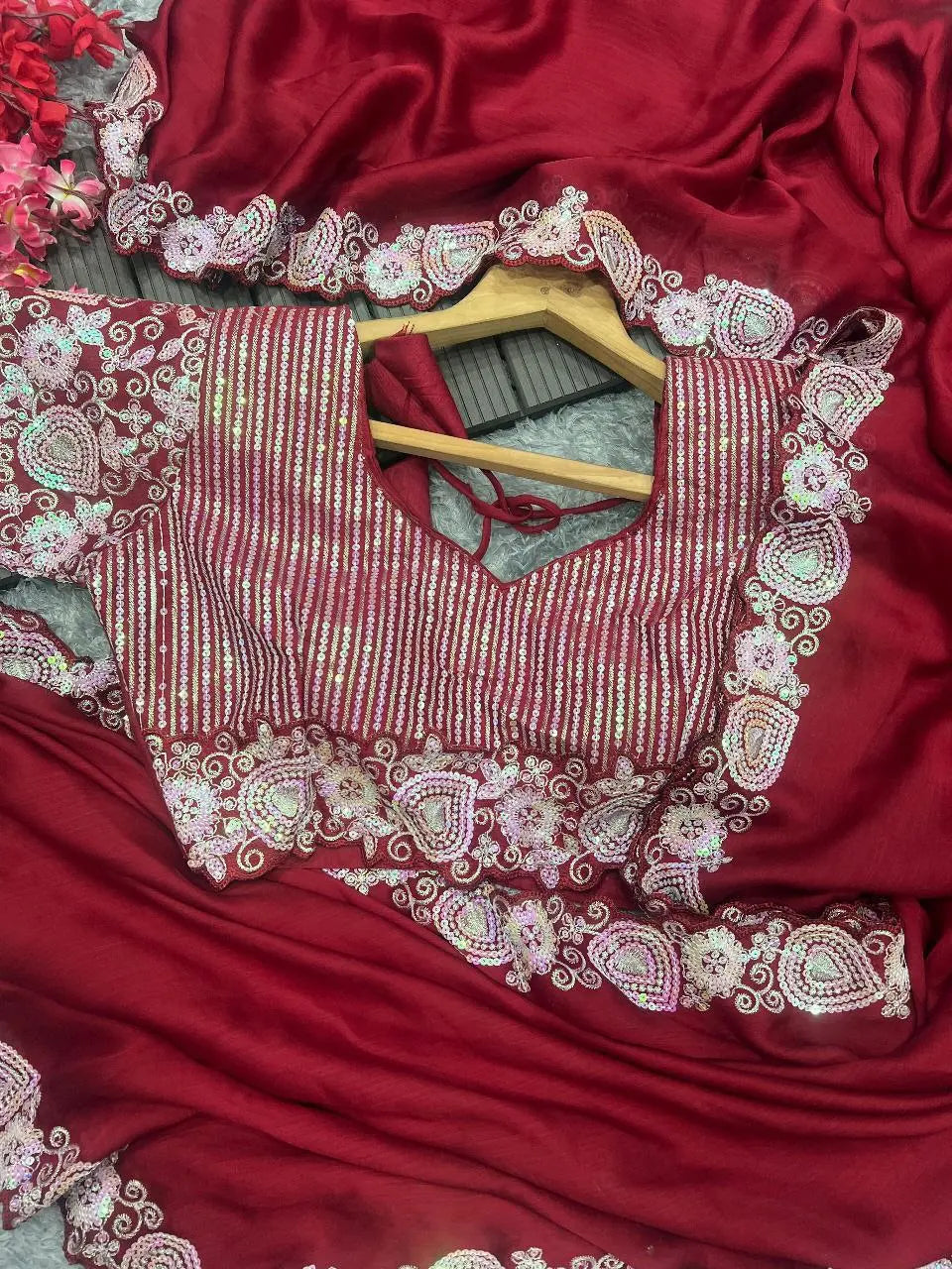 DESIGNER HEAVY EMBRODERY WORK FULLY STICHED BLOUSE SAREE NextBuy