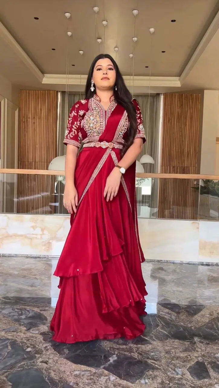 EXCLUSIVE FANCY PARTY WEAR FIYONA SILK LEHENGA SAREE WITH HEAVY WORK BLOUSE AND BELT NextBuy