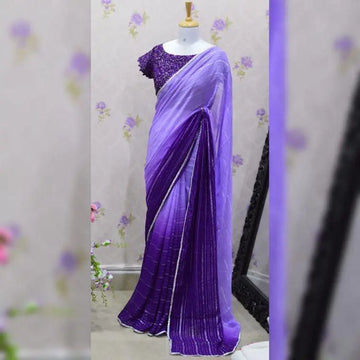 Beautiful Pure Georgette Saree with Print on All Side Attached Heavy Lace NextBuy