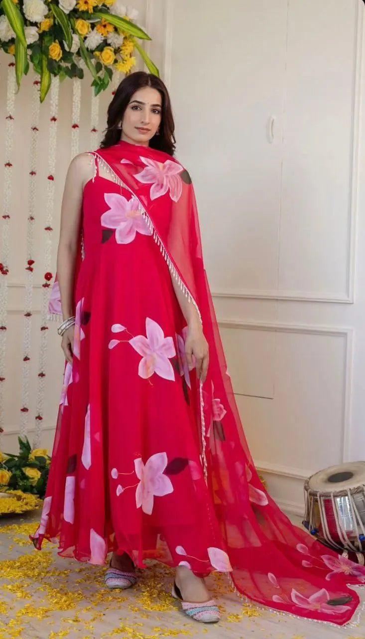 Digital Printed Organza Silk Anarkali Suit With Huge Flair NextBuy