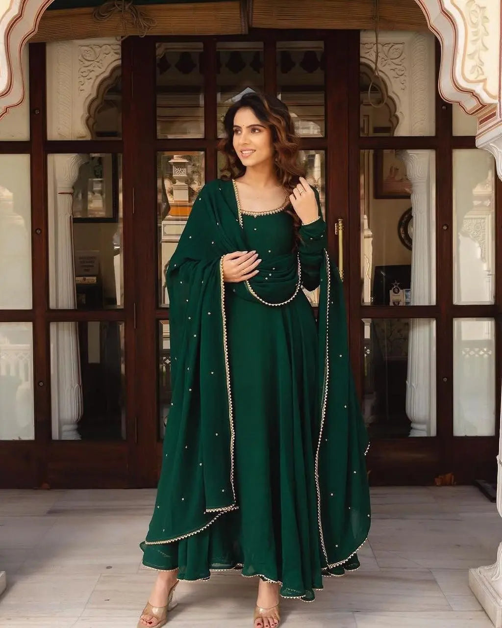 Solid fox Georgette Maxi Dress With Dupatta Pair NextBuy