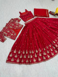 Designer Wedding Wear Crop Top Embroidery Work Lehenga Choli With Jacket (2 Colors) NextBuy