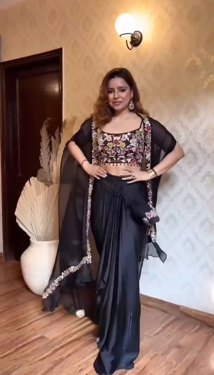 Ready to Wear Dhoti Style with Shrug & Unstitch Choli – Tabby Organza with Sequence Work NextBuy