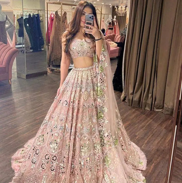 Launching Exclusive 4-Meter Flare Real Mirror Embroidery Sequins Work Lehenga NextBuy