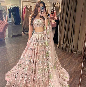 Launching Exclusive 4-Meter Flare Real Mirror Embroidery Sequins Work Lehenga NextBuy
