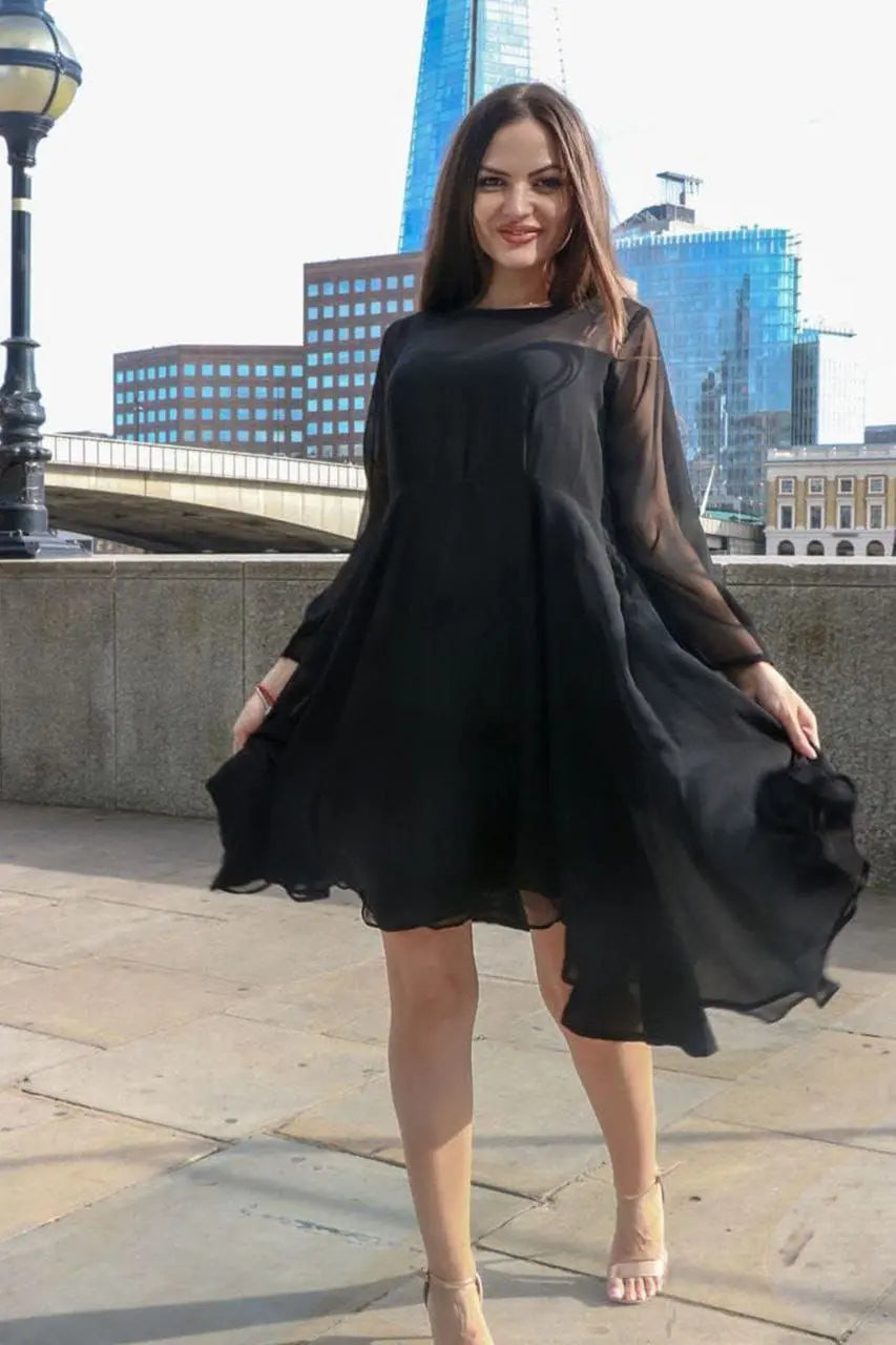 Women’s Black Georgette Dress - Elegant & Versatile Fashion Statement NextBuy