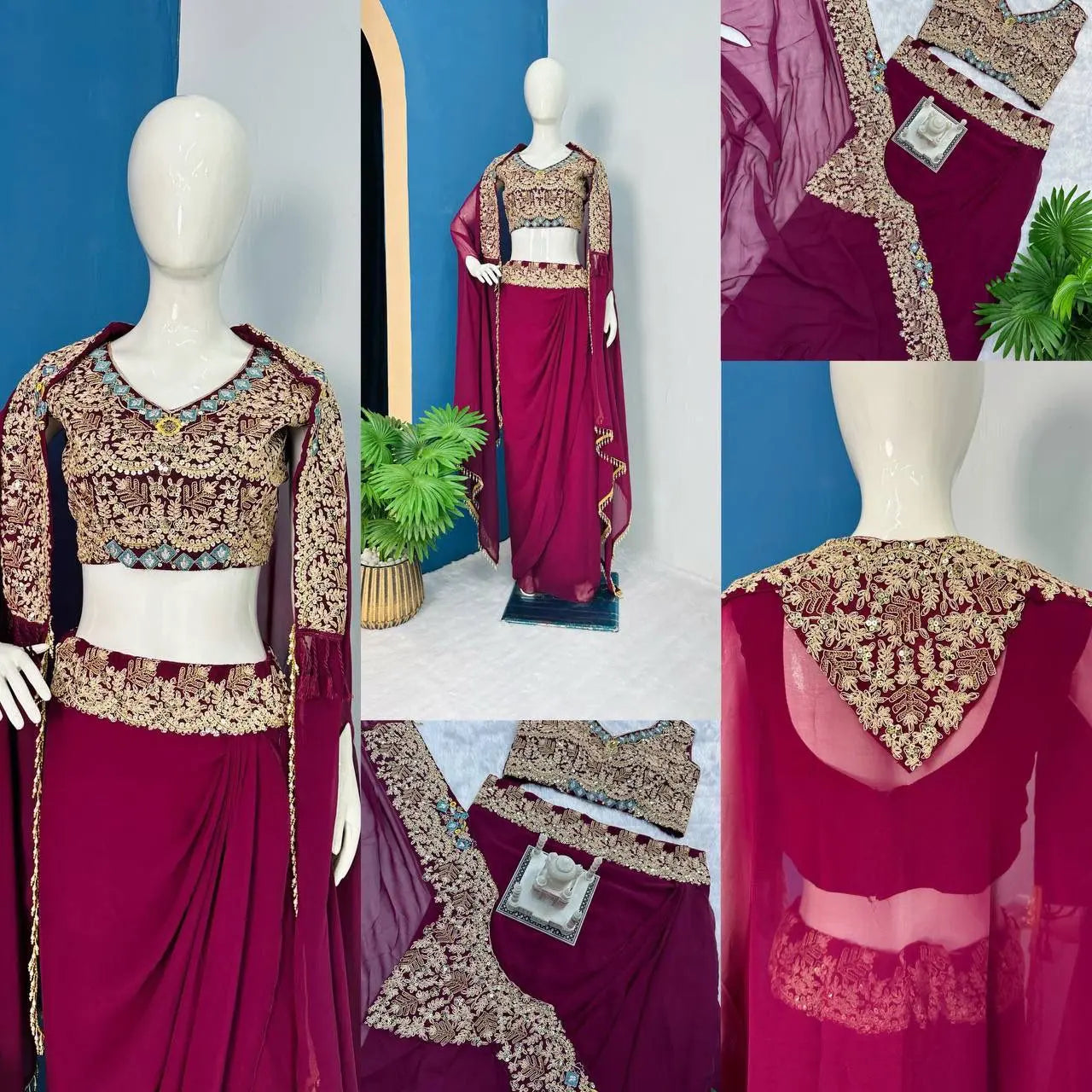 Premium Designer Indo-Western Lehenga with Full Embroidery Work – Sarara, Shrug & Blouse Set NextBuy
