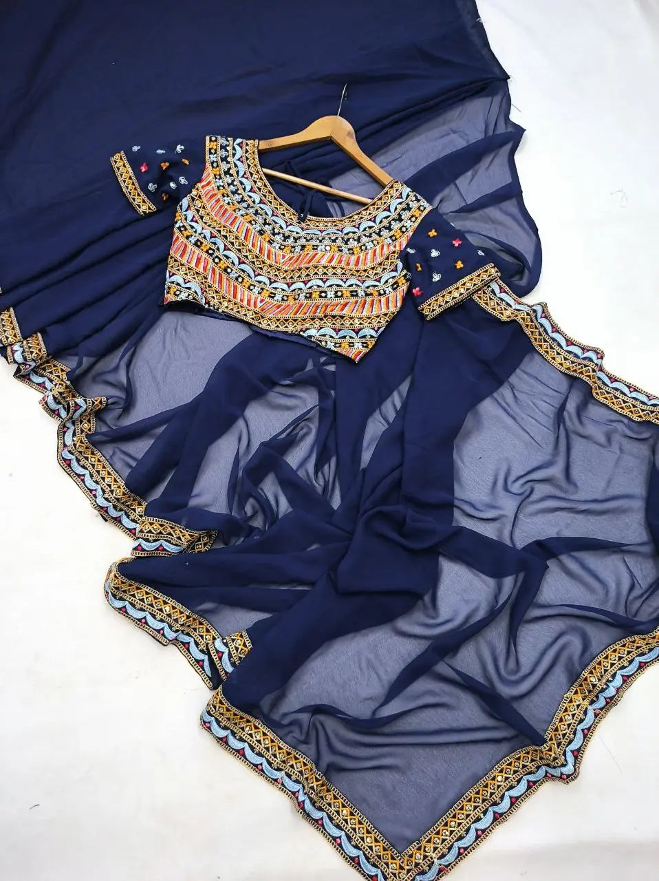Ready to Wear Saree with Full-Stitched Embroidered Blouse NextBuy