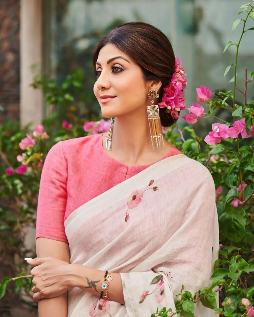Elegant Jimmy Choo Silk Saree with Jarkan Lace Detailing