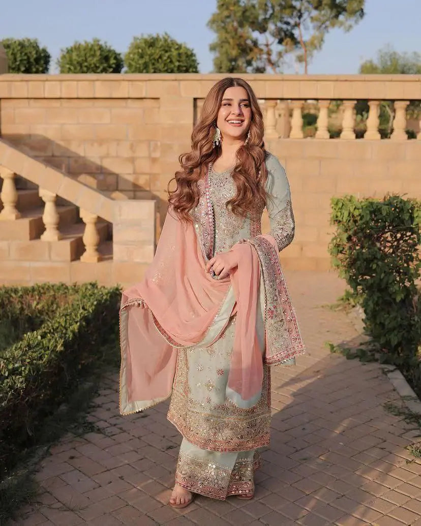 Designer Sharara Suit with Embroidery Sequence Work and Dupatta