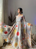 New Party Wear Gown with Dupatta and Pant in Organza Taby Silk