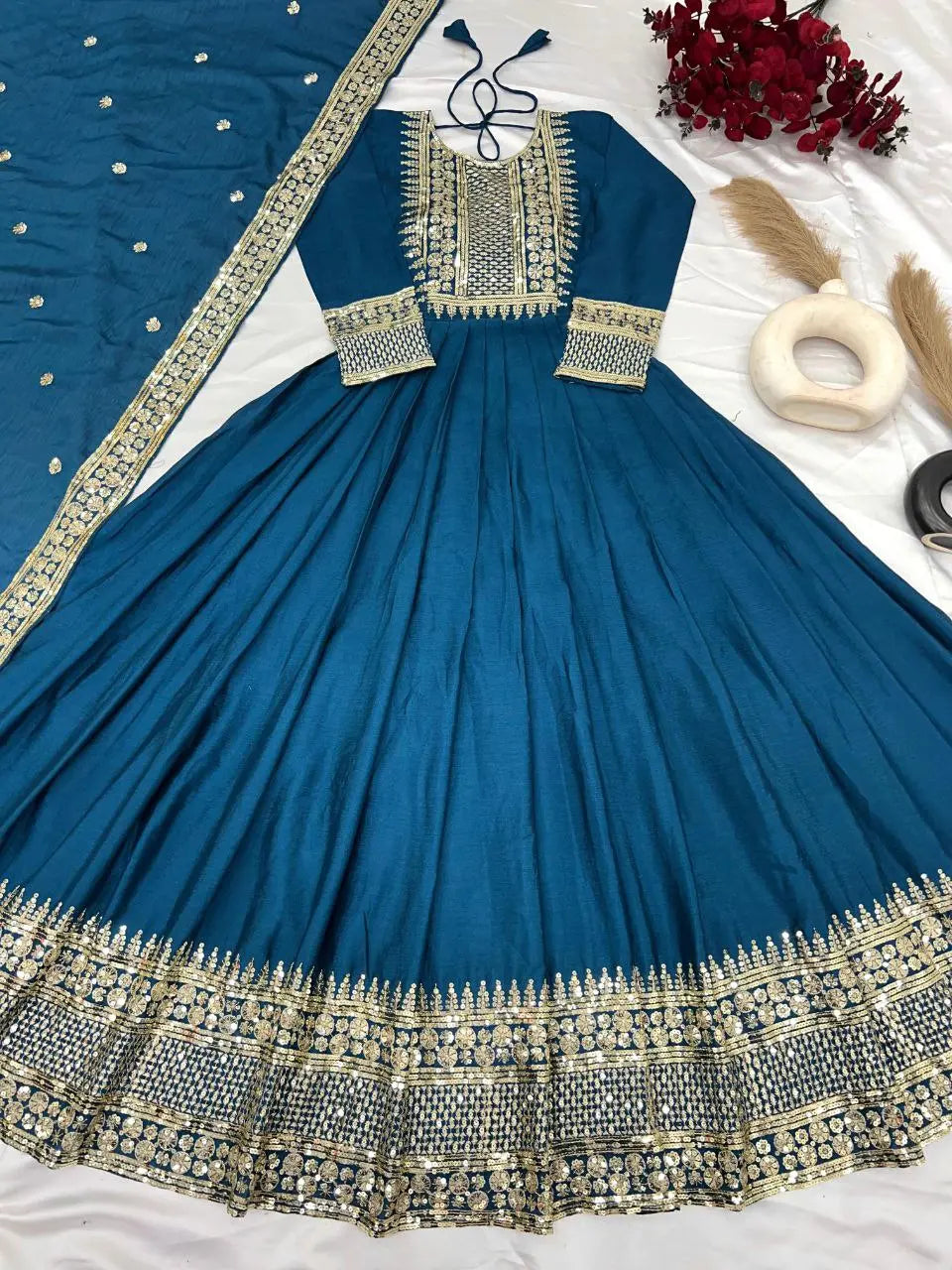 New Real Modelling Launching Heavy Designer Party Wear Look Gown-Dupatta in Heavy Embroidery Sequence Work NextBuy