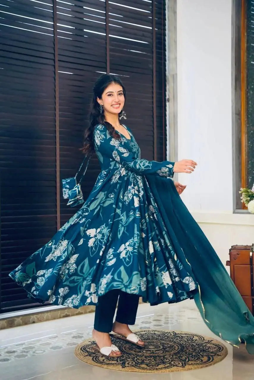 Blue Muslin Suit Set with Two Shaded Dupatta for Festive Occasions