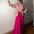 Faux Georgette Ready Made Plazzo & Blouse Set with Designer Shrug