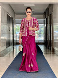 Embroidery Cording Work Saree with Full Koti and Banglori Blouse in Dolla Silk