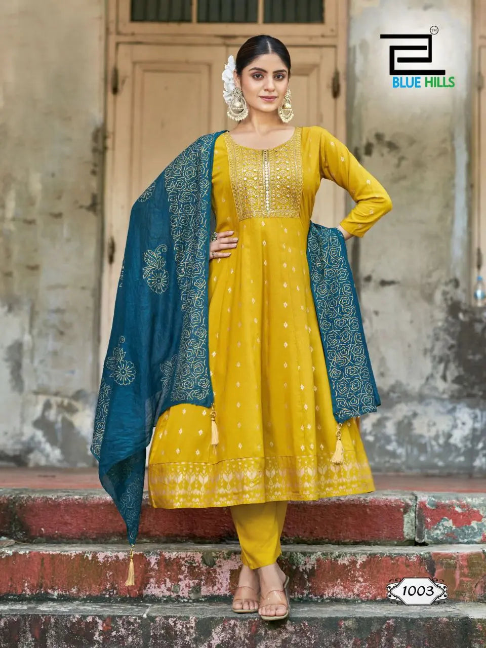 Elegant Fox Georgette festive outfit with heavy embroidery and matching dupatta