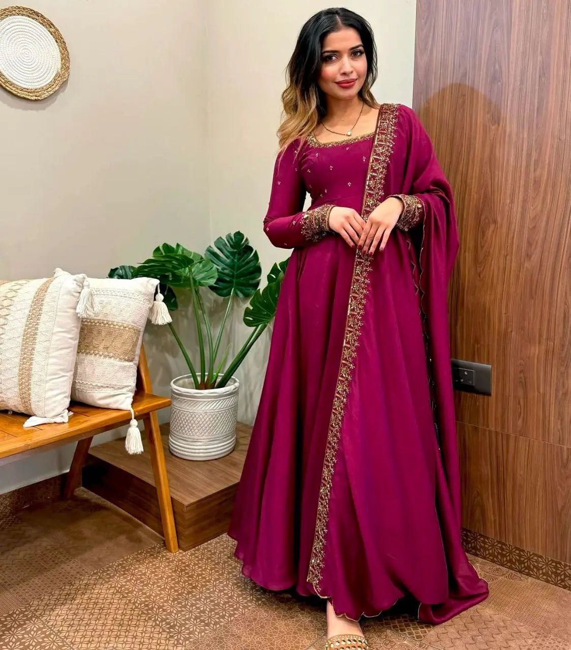 Presenting New &nbsp;Pure Vichitra Silk Gwon Pent and Dupatta Set Fully Stitched Ready To Wear NextBuy