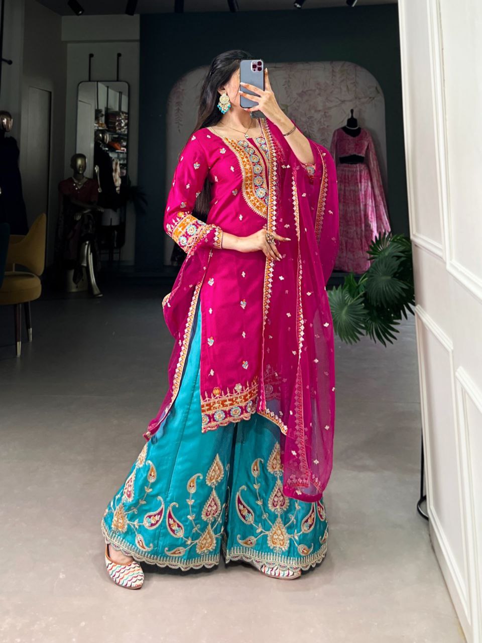 Elegant Ethnic Moonga Silk Dress with Sequins Embroidery – Festive Wear NextBuy