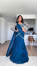 Premium Faux Georgette Lehenga Saree – Embroidered & Sequined NextBuy