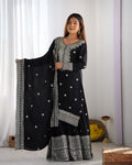 Chinnon Silk Embroidered Top with Sharara Plazo and Dupatta – Women’s Ethnic Set NextBuy