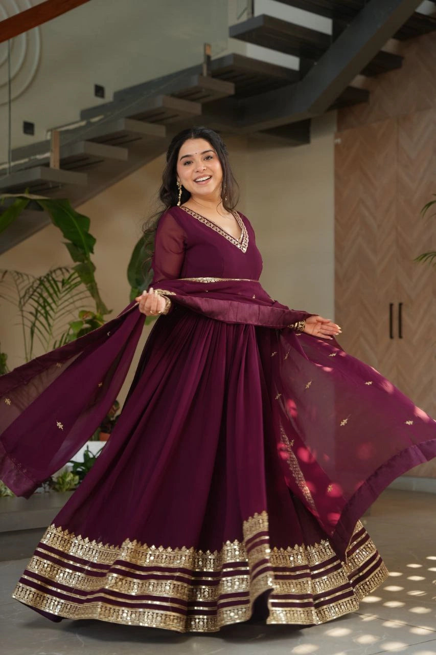 Embroidered bridal gown with faux blooming fabric