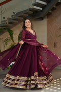 Embroidered bridal gown with faux blooming fabric