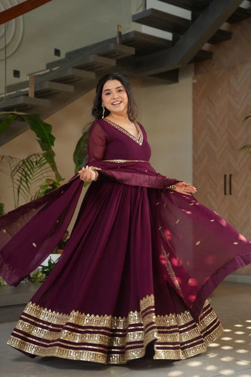 Embroidered bridal gown with faux blooming fabric