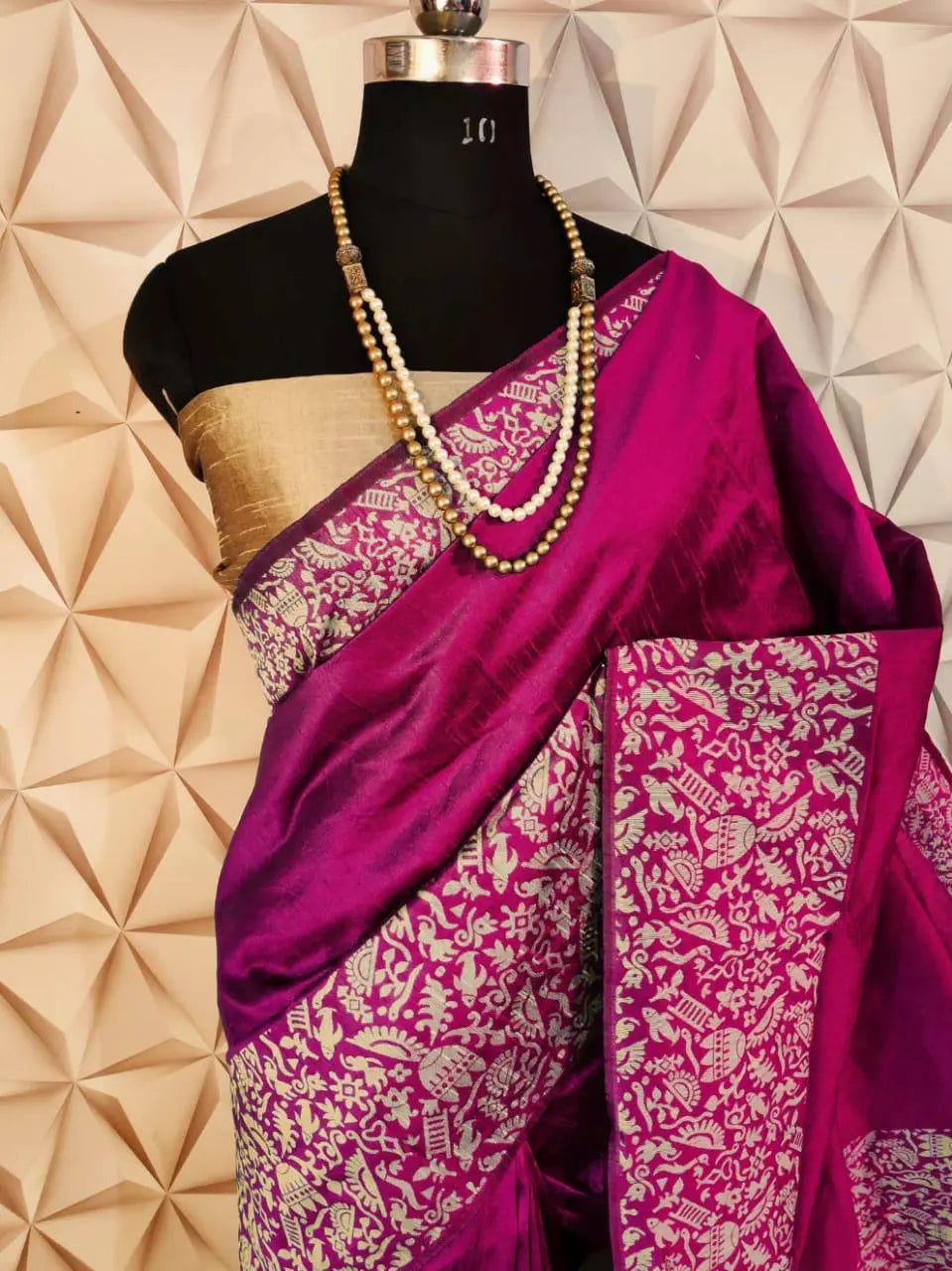 Anglori Handloom Raw Silk Saree with Kalamkari Weaving Border and Rich Pallu with Tradional Tassels at Pallu and Contrast Blouse Piece - NextBuy