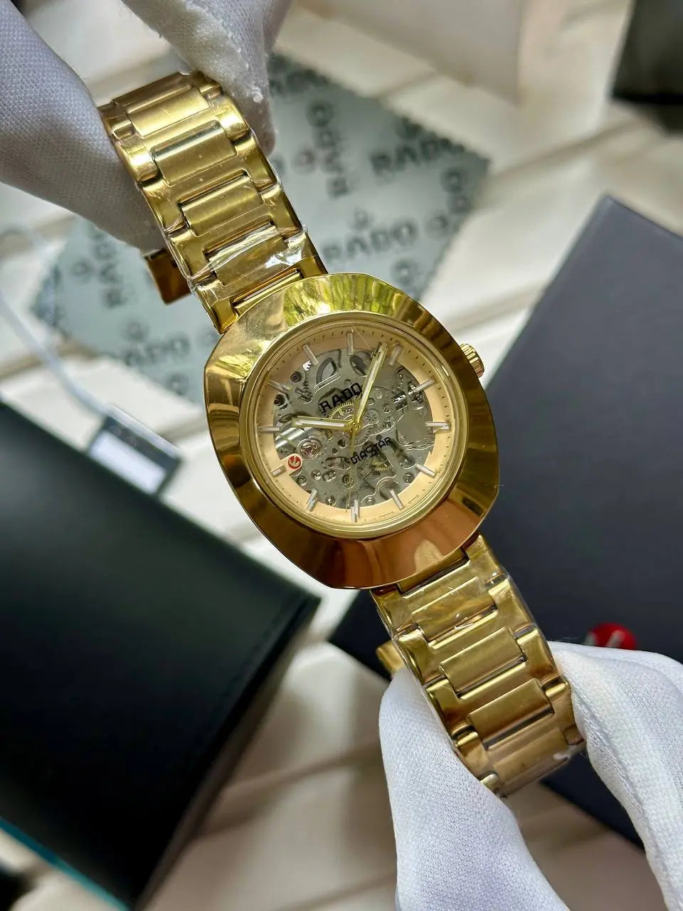 Super High-Quality Rado Diastar Automatic Watch - Gold Dial & Full Gold Metal Chain NextBuy