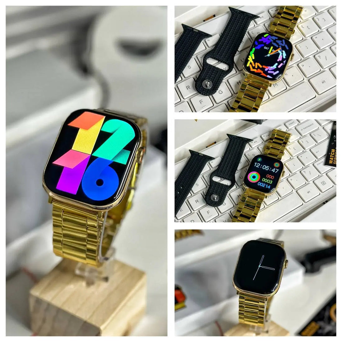 Series 9 Golden Edition Smartwatch – A premium smartwatch featuring a Full HD Retina display, BT calling, and two interchangeable straps for style and functionality.